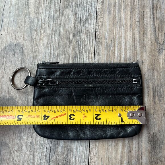 Vintage Leather Coin Pouch Wallet Black 90s Grunge Minimalist Basic Shell Emboss - Picture 5 of 5